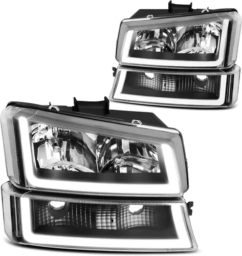 Vista 13 de DWVO Conjunto de faros delanteros compatible con Chevy Silverado 2003 2004 2005 2006 03 04 05 06 Chevrolet Avalanche lente ahumada