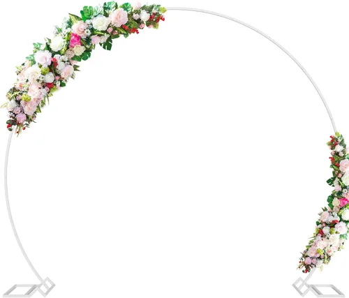 Vista 8 de Wokceer Arco de boda de 8.5 pies, soporte de fondo redondo, marco de soporte de arco de globos de círculo de metal para ceremonia de boda, fiesta