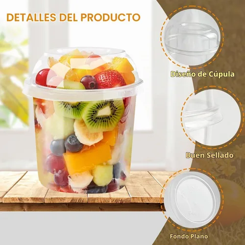 Vista 4 de Recipientes de Comida Desechables Con Tapas Y Cucharas Paquete de 50 de 24oz Vasos Para Parfait Postre Ensalada de Frutas Para Llevar Preparación