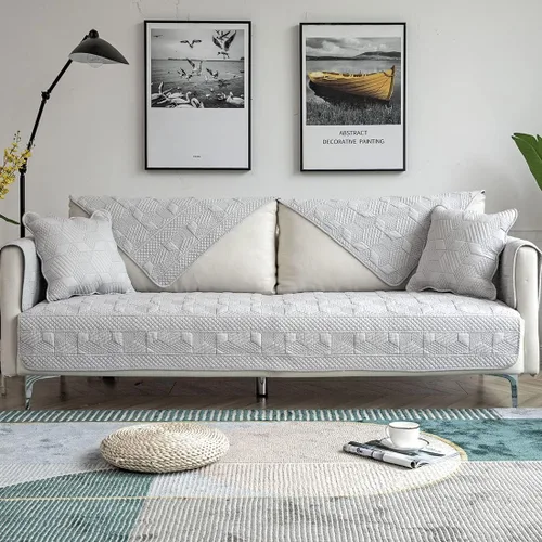 Vista 5 de vctops Funda acolchada de algodón geométrico para sofá, funda suave para sofá modular, funda para sofá, para perros, gatos y mascotas, para sofá