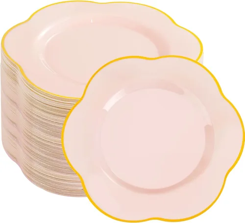 Vista 6 de Liacere 100 piezas de platos de plástico duraderos - Platos de plástico gris con borde dorado - 100 platos grises para cena, perfectos para bodas