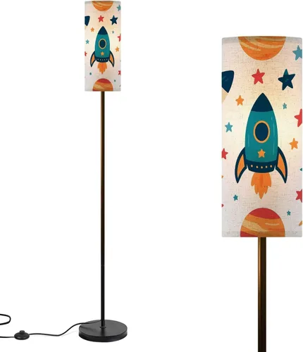 Modern Floor Lamps for Living Room Space Seamless Cartoon Planets Planets Standing Lamps with Linen Lampshade Tall Lamp Metal Pole Lamp for Bedroom