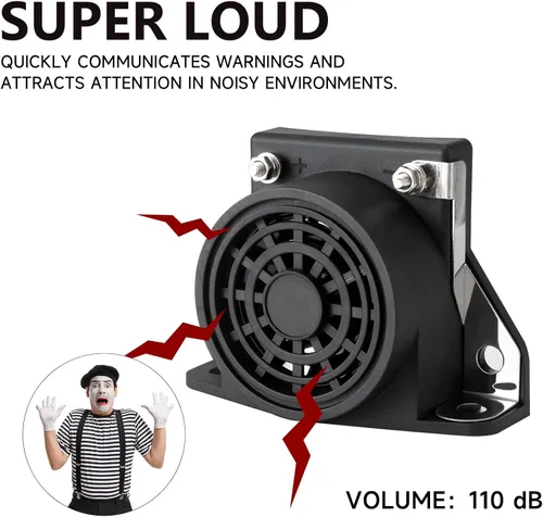 Vista 2 de Alarma de respaldo para coche, 110 dB 12 V-48 V CC resistente al agua, alarma de advertencia industrial de alta resistencia con tono de pitido súper