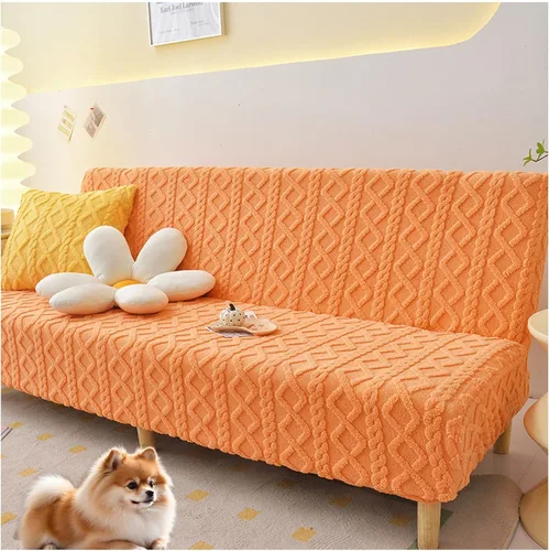 Vista 7 de Funda de terciopelo coral para futón, funda para sofá cama sin brazos a prueba de arañazos y gatos para sala de estar (azul, S)