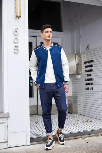 Vista 2 de COOFANDY Chaqueta Varsity para hombre, casual, de cuero, con manga de béisbol, estilo bombardero