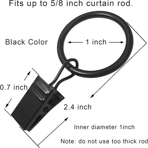 Vista 2 de Paquete de 44 anillos de cortina de metal con clips, clips para cortinas con anillos, anillos de cortina de 1 pulgada de diámetro interior, se