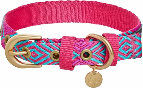 Blueberry Pet - Collar ajustable para perro con forma de diamantes tribales del sudoeste en francés rosa con hebilla de metal, cuello 9-12.5