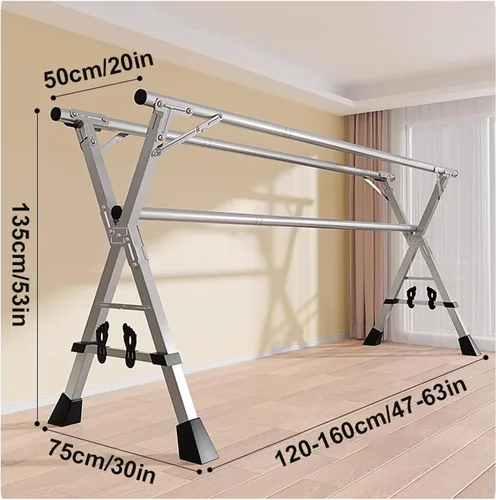 Vista 7 de Foldable Clothes Drying Rack, Stainless Steel Laundry Drying Stand for Indoor Outdoor Use, Space-Saving Adjustable Garment Rack for Clothes, Towels