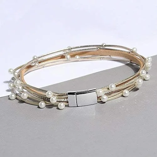 Vista 4 de Pulsera de cuero para mujer pulsera hecha a mano con cuentas de perlas pulseras de cristal regalo de joyería para hermanas adolescentes y madres