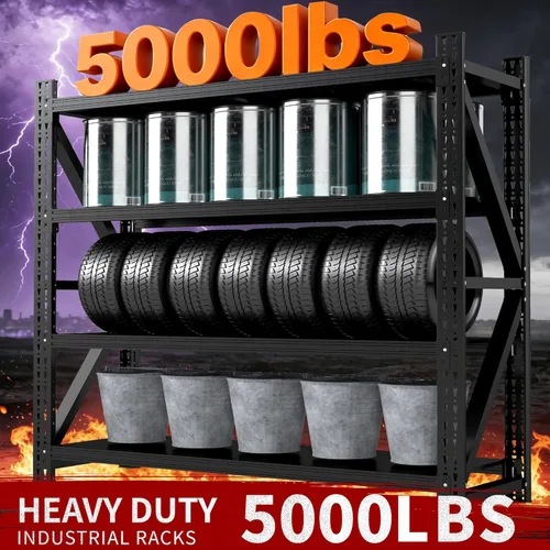 Vista 4 de 67" W Garage Shelving, Adjustable Metal Shelving, 5000LBS Heavy Duty Storage Shelves, 4 Tier Industrial Shelving for Shop, Garage, Warehouse