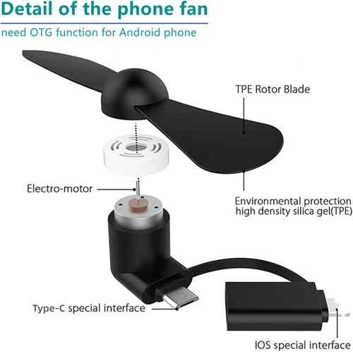 Vista 5 de Ventilador tipo USB C 2 en 1, para iPhone todas las series 7 8 X 11 12 13 14 15 16 17 XS XR Plus Mini Pro Max SE, para Samsung Galaxy S, Z Fold