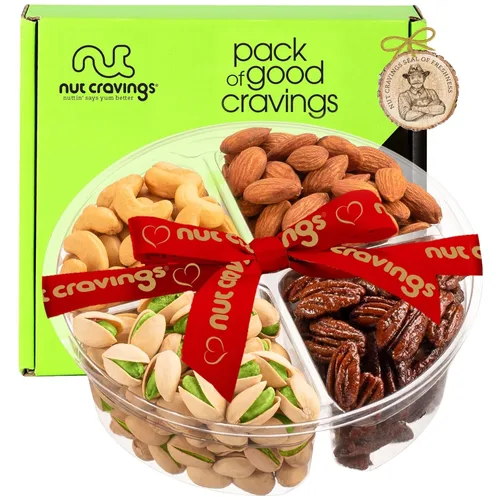Vista 19 de NUT CRAVINGS - Cesta de regalo de frutas secas y frutos secos mixtos + cinta verde (7 surtidos, 2 libras) arreglo de alimentos, paquete de cuidado