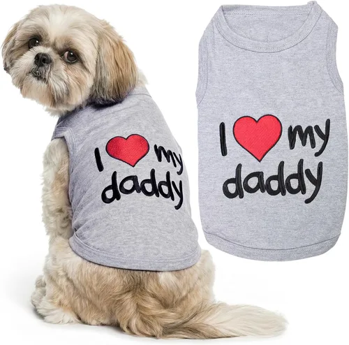 Vista 39 de Playera parisina para perros con palabras bordadas "I Love My Mommy" - 100% algodón, camiseta rosa para perros - Chaleco sin mangas para mascotas