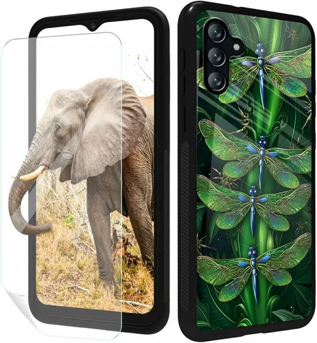 Vista 15 de for Samsung Galaxy A17 5G Phone Case 6.7" with Screen Protector Slim Tempered Glass Back Cover A Purple Cat Design Shockproof Protective Case for