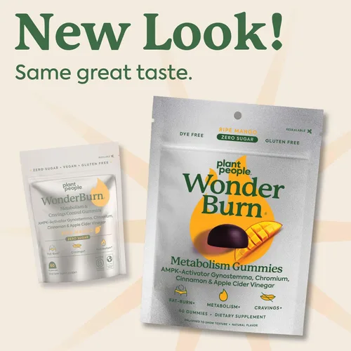 Vista 2 de Plant People WonderBurn - Gomitas para controlar el metabolismo y los antojos, cero azúcar, sabor a mango maduro (60 unidades)