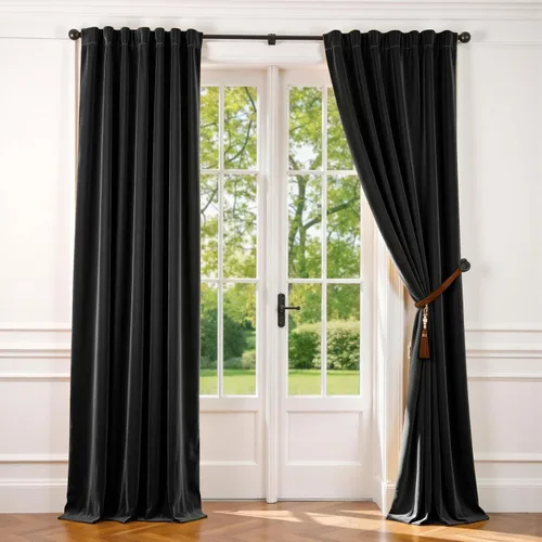 Vista 105 de Lazzzy - 2 paneles de cortinas opacas de terciopelo, con aislamiento térmico, con bolsillo para cortinero, para dormitorio o sala de estar, 63