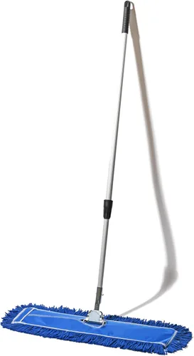 Vista 9 de Trapeador de polvo comercial azul de 24 pulgadas y barredora de piso con mango extensible, mopa para limpieza de suelos de madera, azulejos