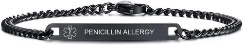 Vista 15 de VNOX Pulsera de identificación de alerta médica, pulsera de emergencia de acero inoxidable para hombre y mujer, 7.2/8/8.4 pulgadas