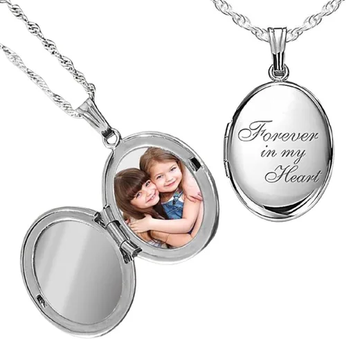 Vista 7 de PicturesOnGold Collar con medallón ovalado de plata de ley y oro amarillo para mujer con cadena de 18 pulgadas