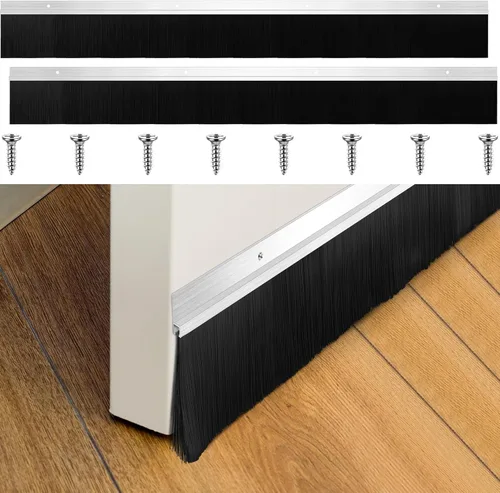 Frienda Cepillo de barrido inferior para puerta, 2 piezas, burlete para puerta, sello de puerta con tornillos para huecos de hasta 1 pulgada, sello
