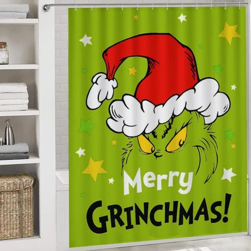 Vista 3 de Cortina de ducha impermeable de Navidad para baño, decoración de baño de invierno, granja, vacaciones, baño, 72 x 72 pulgadas, dobladillo pesado