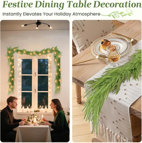 Vista 7 de Guirnaldas artificiales de pino Norfolk de 2.7 m con luces, guirnalda de vegetación navideña de toque real para manto, escalera, barandilla