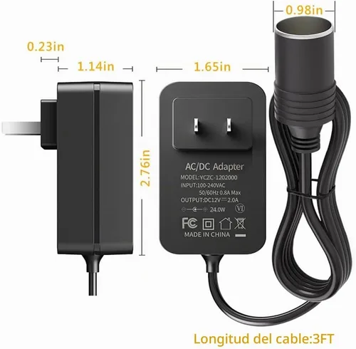 Vista 2 de Convertidor de CA a CC 2 A, enchufe para encendedor de cigarrillos de automóvil, transformador adaptador de fuente de 120 V a 12 V para bomba