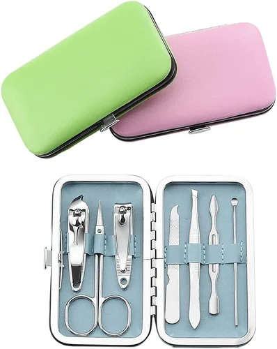 Juego de manicura de acero inoxidable con estuche, kit de pedicura personal para mujeres, hombres y niñas, 3 unidades