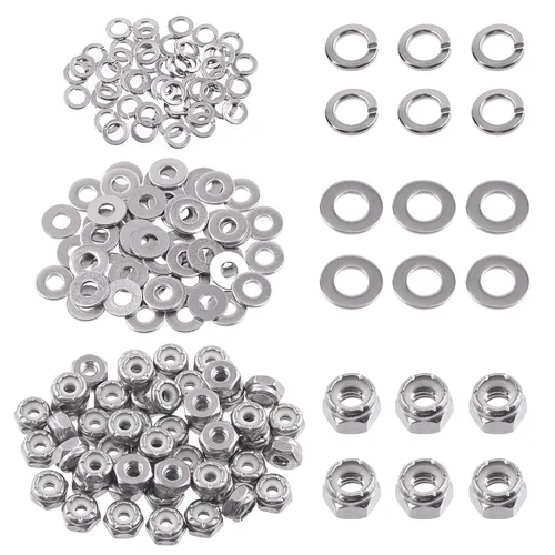 Vista 23 de Swpeet 75 piezas M10 tuercas hexagonales de bloqueo de acero inoxidable, kit surtido de arandelas planas y arandelas de bloqueo divididas para uso