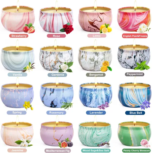Vista 2 de Velas de regalo para mujer, paquete de 16 velas perfumadas para el hogar, 180 horas de larga duración, vela de aromaterapia de soja, vela