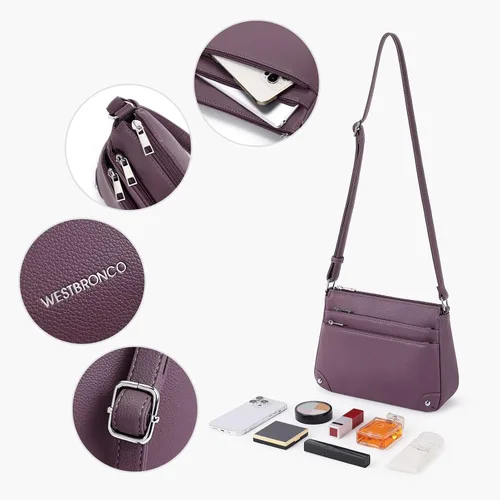 Vista 4 de WESTBRONCO Bolsos cruzados para mujer, bolsos de hombro de tamaño mediano, cartera con bolsillo con cremallera múltiple