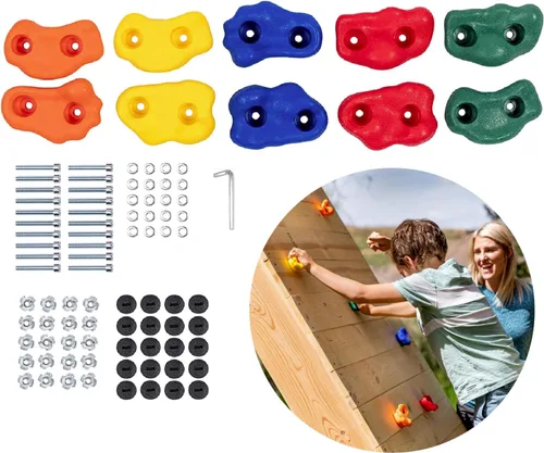Vista 11 de Squirrel Products Soportes de escalada en roca para niños, rocas de escalada extra grandes de lujo con accesorios de montaje – DIY pared de roca