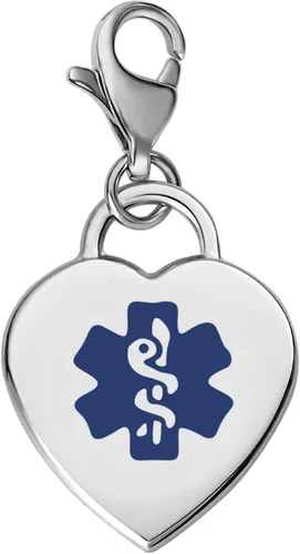 Divoti Encanto de alerta médica con corazón 316L, grabado con láser, grabado con láser, con cierre de langosta con grabado gratuito