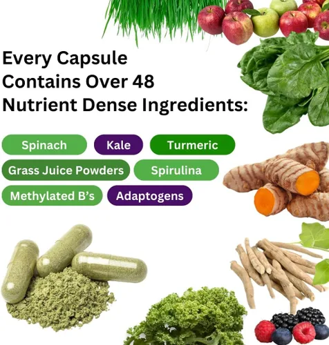 Vista 3 de Paradise Herbs Earth's Blend Cápsulas multivitamínicas diarias para hombres, sin hierro, 48 superalimentos orgánicos, probióticos, antioxidantes