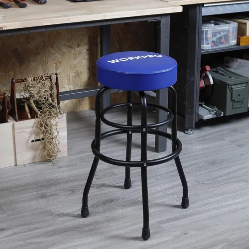 Vista 7 de WORKPRO W112003 Taburete de garaje, taburete de garaje de construcción de acero resistente, asiento de cojín giratorio, patas y reposapiés