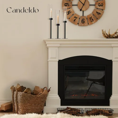 Vista 5 de Candlestick Candle Holder Black Hurricane: Candeldo Taper Candle Holders Glass Table Centerpiece Set of 3 Fireplace Candles Stand Modern Decoration