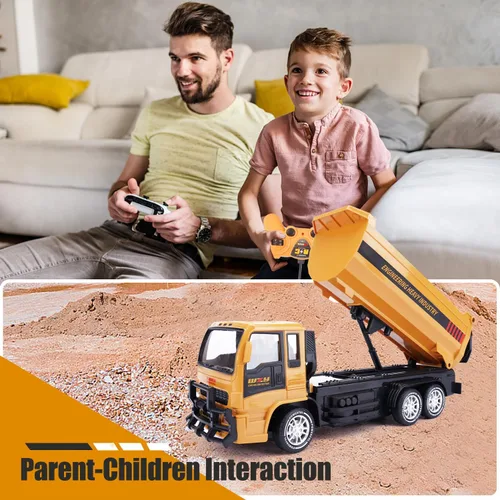 Vista 9 de Jiakora - Camión volquete con control remoto para niños, vehículo de construcción RC de 2.4GHz con luces LED, función de volcado de 45°, 2