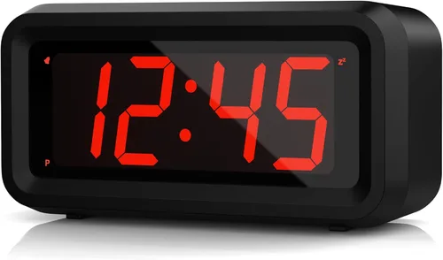 Vista 11 de KWANWA Reloj Despertador, Reloj Digital, Pantalla Constantemente de Dígitos LED Azules de 1.2'', Funciona con Baterías, Repetición, Reloj de Pared