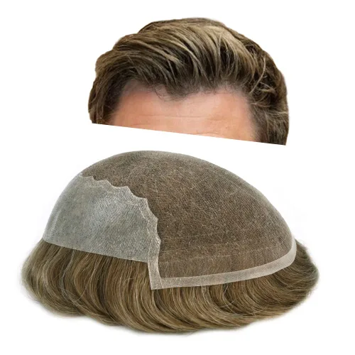 Vista 296 de Toupee - Sistemas de reemplazo de cabello para hombre, encaje frontal suizo, nudo blanqueado, pieza de cabello humano natural