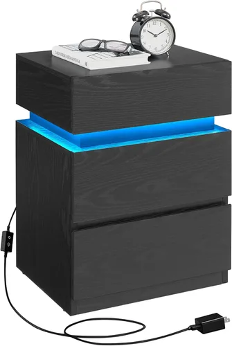 Vista 16 de VASAGLE Mesita de noche con luces LED, colores de luz ajustables, mesa de noche, mesa auxiliar con 3 cajones, estilo moderno, 13.8 x 15.7 x 21.7