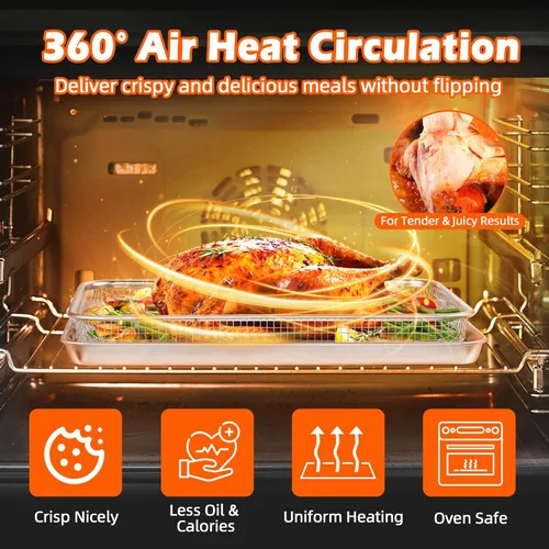 Vista 4 de TeamFar Cesta para freidora de aire para horno, cesta y bandeja de freidora de aire de acero inoxidable de 16 x 12 pulgadas, rejilla para freidora