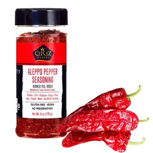 Cerez Pazari Alepo Pepper Calor moderado | 5.29 oz - 150 gr | Chile rojo turco triturado - copos de chile Aleppo, Chile Maras | Pimienta Halaby |