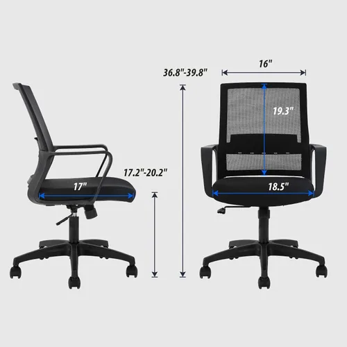 Vista 7 de Silla de oficina, silla ergonómica de escritorio de malla con respaldo medio, silla de malla giratoria de altura ajustable, silla de computadora