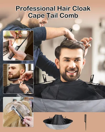 Vista 5 de Capa de corte de pelo Lictin Negra - Capa de corte de pelo con paraguas impermeable