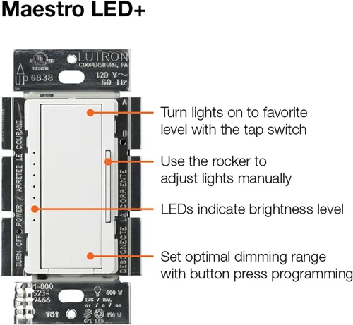 Vista 9 de Lutron Maestro - Kit de interruptor de atenuación LED+ para bombillas LED regulables, halógenas e incandescentes, 150 W/3 vías o multiubicación