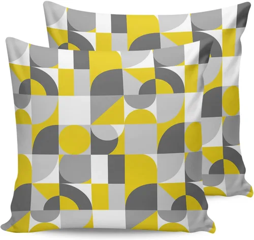 Pillow Covers 16x16 Inch Set of 2 Mid Century Yellow Grey Abstract Retro Geometric Modern Square Throw Pillow Decor Case Sofa Cushion Covers Zipper