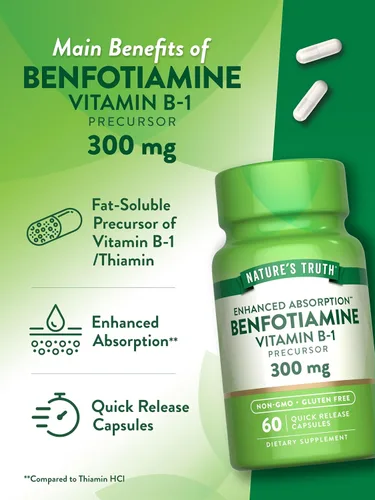 Vista 5 de Nature's Truth Benfotiamina 300 mg 60 unidades Suplemento sin OMG y sin gluten Precursor de vitamina B1