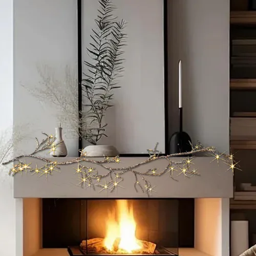 Vista 7 de Fudios Guirnalda helada iluminada con temporizador, 48 luces LED, batería de 6 pies o enchufe USB para decoración de manto, guirnalda de ramitas