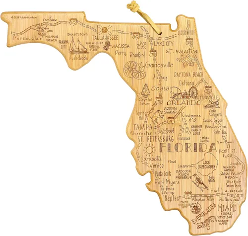 Totally Bamboo Destination Tabla de cortar con forma del estado de Florida, tabla de servir charcutería y queso, regalo de Florida para decoración