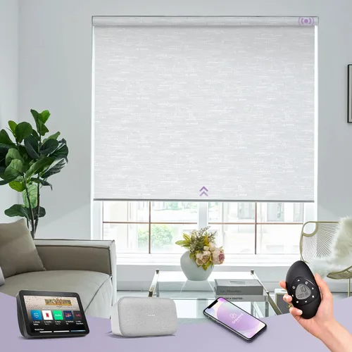 Vista 17 de Graywind Persianas enrollables motorizadas 100% opacas compatibles con Alexa Google, de vinilo, impermeables, inalámbricas, control remoto